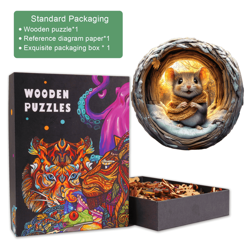 3D Cave Mouse Wooden Jigsaw Puzzle - Woodbests